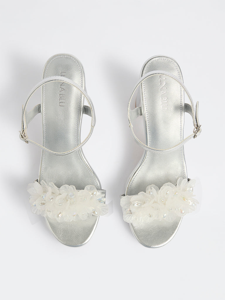 Women’s Silver Floral Block Heel Sandals – Elegant Party Platform Heels