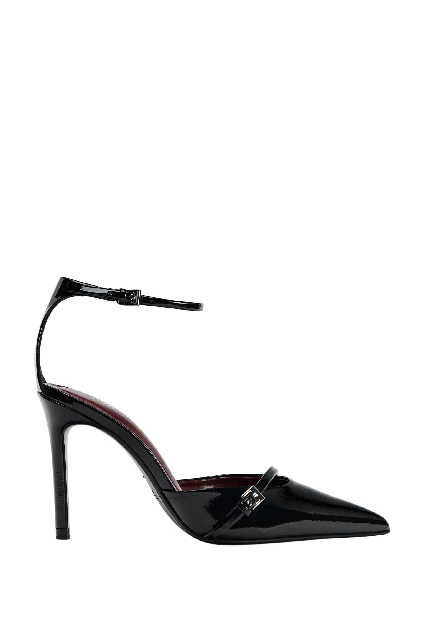 Women’s Black Patent Leather Stiletto Heels – Pointed Toe Ankle Strap Pumps