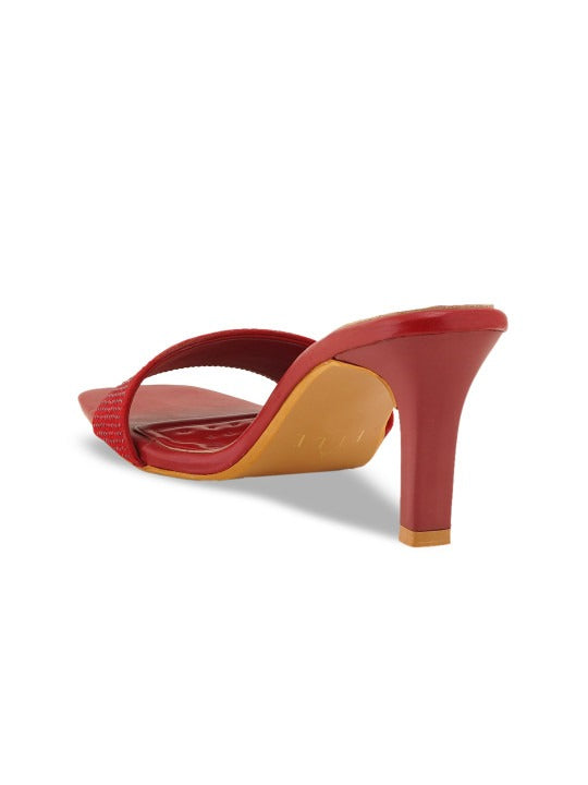 Women’s Red Rhinestone Mule Heels – Open Toe Party Slip-On Sandals