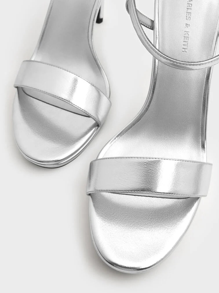 Women’s Silver High Heel Sandals – Metallic Ankle Strap Stiletto Heels