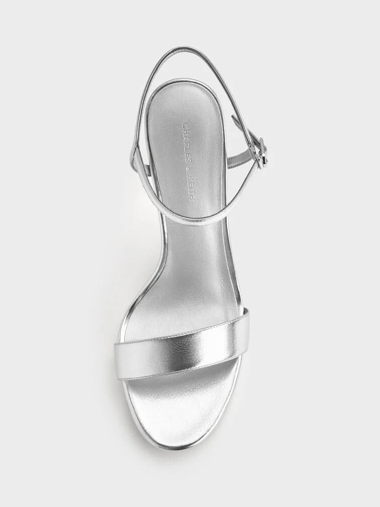 Women’s Silver High Heel Sandals – Metallic Ankle Strap Stiletto Heels