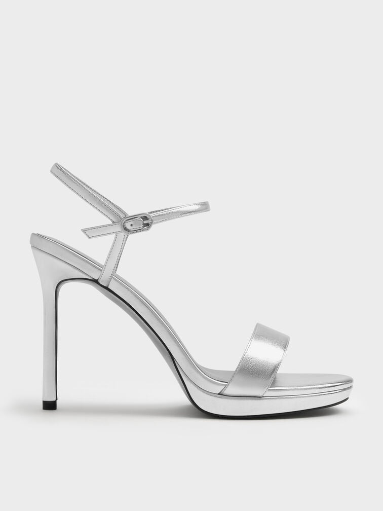 Women’s Silver High Heel Sandals – Metallic Ankle Strap Stiletto Heels