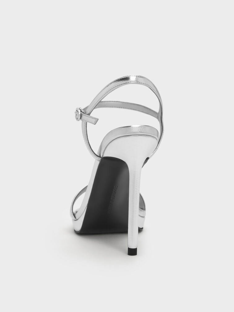 Women’s Silver High Heel Sandals – Metallic Ankle Strap Stiletto Heels